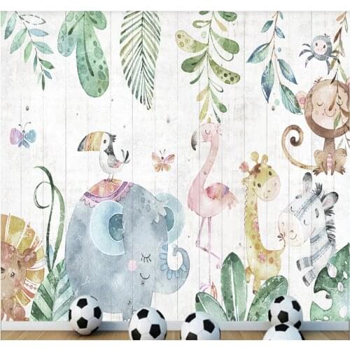 XUESU Hand painted forest animal plank wood grain childrens room TV sofa background wall painting custom wallpaper
