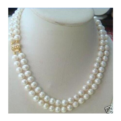 Fashion 2 ROWS 7-8mm White Freshwater Pearl Necklace