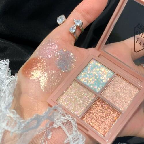 Fashion 4 Colors Sequin Eyeshadow Peach Blossom Watercolor Pearlescent Waterproof Unicorn Eye Shadow Palette