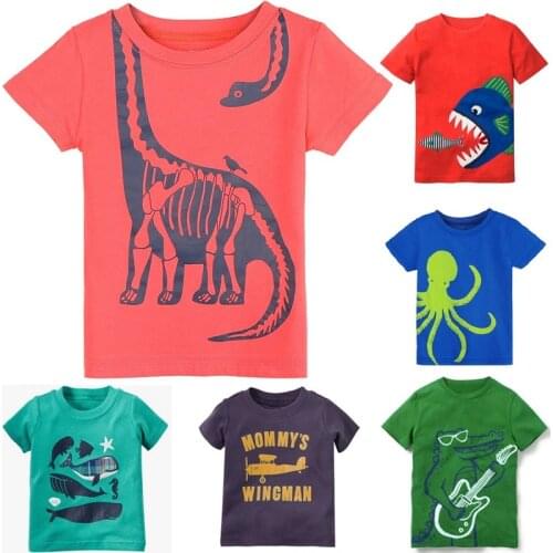 Fashion Sea Animal Baby Boys T-Shirts Toddler Tops 100% Cotton Dino Children Clothes Short Sleeve Kids Outfits 1 2 3 4 5 Years
