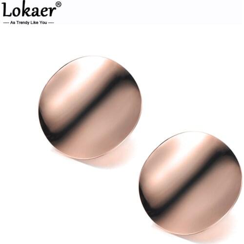 Lokaer Trendy Titanium Steel Geometric Bending Circle Disc Earrings For Women Bohemia Rose Gold Hyperbole Earring Jewelry E19208