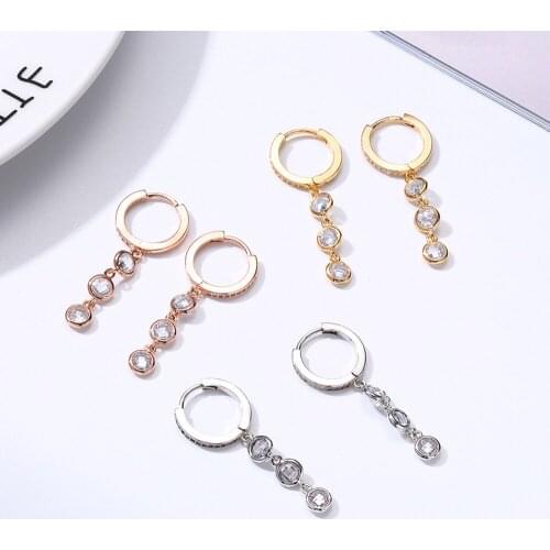 Trendy Bling Rhinestone Drop Earrings for Women 2021 Small CZ Hoops Long Dangle Earrings Gold Silvery Fashion Jewelry Accessory