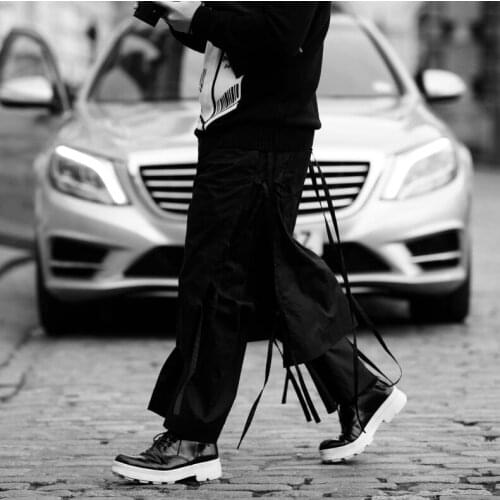 27-46 2020 Mens clothing Hair Stylist fashion Tassel deconstruction double layer cropped ribbon pants plus size costumes