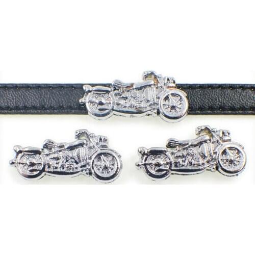 8mm Silver Men Motorcycle Slide Charms Flat Hole Beads Keeper Fit 8mm Stainless Steel Mesh Bracelets DIY Women Jewelry Making