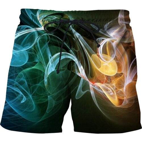 Mens Beach Pants Color Smoke 3D Printing Short Style Mens Color Beach Pants Casual Wave Shorts Summer Mens Swimming Shorts