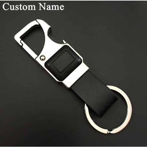 Custom Lettering Men Leather Key Chain Metal Car Key Ring Multifunctional Tool Key Holder LED,Bottle Opener Keychain