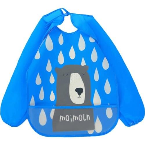 Fashion Kids Baby Cartoon Animal Waterproof Long Sleeve Feeding Smock Painting Bib Cleaning Protection Apron