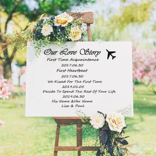 WL217 "Our Love Story" Sign Board Sticker, Personalized Content Love Decoration Sticker for Wedding