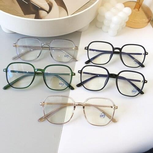 2021 New Anti Blue Light Womens Glasses Men Big Square Frame TR90 Retro Simple Plain Lens Myopia can be Customized Eyewear