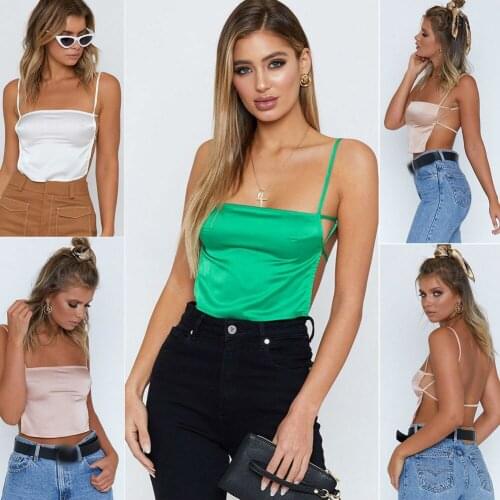 New Arrival Womens Sexy Ladies Plain Sleeveless Strappy Camis Backless Summer Crop Top Vest Tops