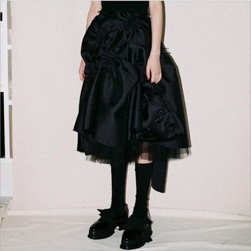 New black white skirts high waist pleated design Ball Gown skirt female fashion brandBow Long Irregular skirts F1161 dropship