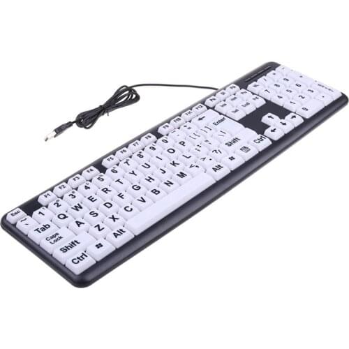 LX9B USB Wired PC Computer Game Gaming Keyboard High Contrast Large Print White Keys Black Letter for Old People Elderly Men