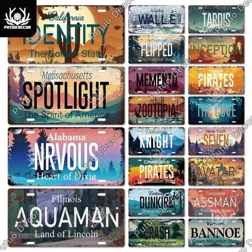 Putuo Decor American State Vintage Licenses Plate USA Illustration Tin Sign Metal Plaque for Garage Man Cave Club Wall Art Decor