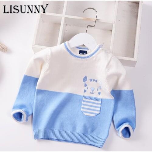 Boys Sweater Children Knitted Pullover Clothes 2021 Autumn Baby Color matching Child Infant Baby Sweaters Embroidery Patchwork