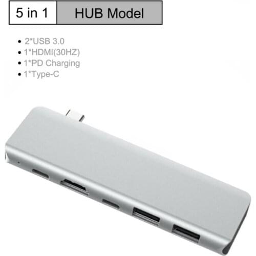 USB C Hub HDMI Adapter For Notebook 5 In 1 Converter USB-C To HDMI-Compatible, SD/TF Card Reader And 2 Ports USB 3.0 PD Charging