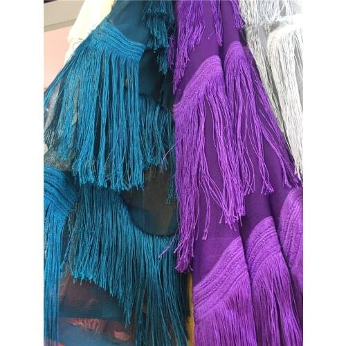 High quality fringe BZL-12034 fashionable tulle embroidery french net lace fabric for party or dancer dress
