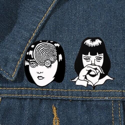 Japanese Comic Junji Ito Tomie Mia Wallace Enamel Pins Brooches Horror Punk Mia Tomie Goru Badge Brooch Lapel Pin Gothic Jewelry