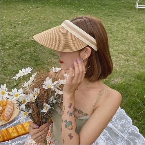 Women Visor Sun Hat Summer Outdoor Sports Foldable Visor Empty Cap Fitness Sunscreen Cap Without Top Sweat Absorption Sun Hat