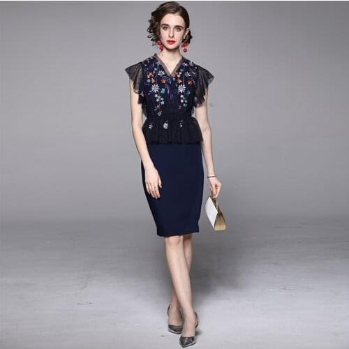 ZUOMAN Women Summer Elegant Embroidery Dress Festa High Quality Office Pencil Party Robe Femme Vintage Designer Mesh Vestidos