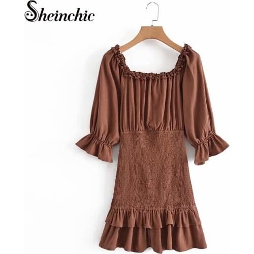 Fashion Streetwear 2021 Summer Elegant Ruffles Puff Sleeve Mini Dresses for Women Chiffon Robe Femme