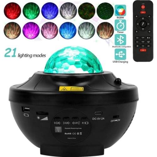 Star Galaxy Projector Ocean Wave Night Light Room Decor USB Music Player Starry Sky Romantic Porjectors Bedroom Timer Lamp Gifts