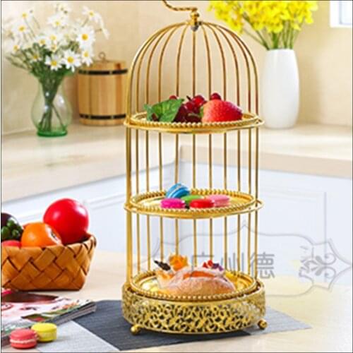 1PCS Vintage gold double layer three floors bird cage cake stand afternoon tea snack rack dessert West cake pan