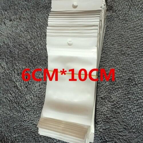 200 pcs 6cm*10cm White / Clear Self Seal Zipper Plastic Retail Packaging Bag, Ziplock Zip Lock Bag Retail Package W/ Hang Hole