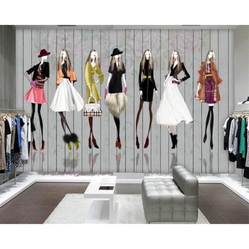 Beibehang Custom 3d wallpaper Wooden board fashion hand-painted beauty clothing store background wall 3d wallpaper murals