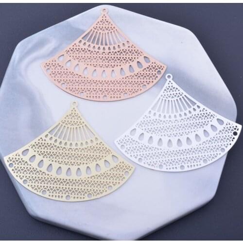 6pcs 40*50mm Rose Gold Color Plated Big Sector Connector Charms Silver Plated Fan-shape Pendant DIY Jewelry Making