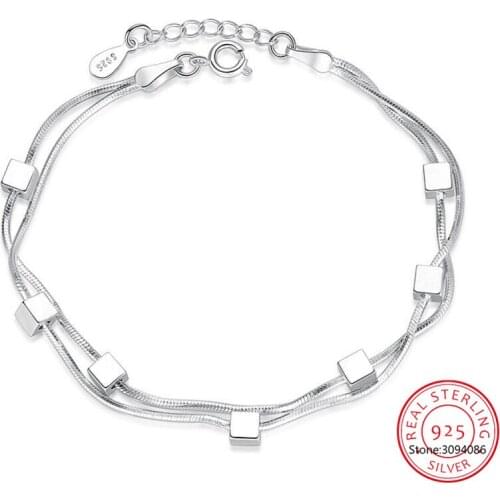 925 sterling silver new woman jewelry Fashion brand box sweet double snake bone chain bracelet 17+3CM