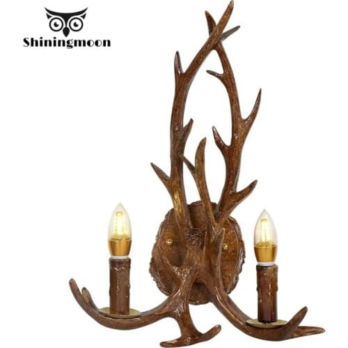 American Vintage Wall Lamps Deer Horn Antler Lampshade Decoration Sconce Bedroom Bedside Wall Light Home Stairs Wall Sconce Lamp