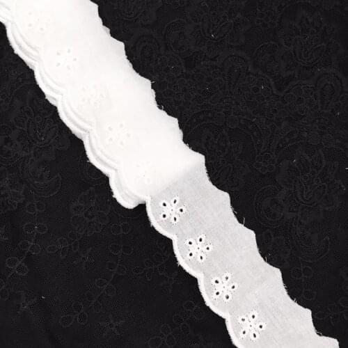 Free Shipping 5 Yards/lot 4cm White Flowers Embroidery Lace Cotton Cloth Lace Trim Ribbon