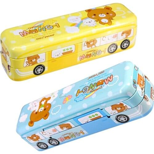 DELI Kawaii Creative Pencil Case Pupils Cute Cartoon Pencil Box Pupils Multifunction 3 Layer Bus Stationery Box Estuche Escolar