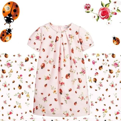 Pink little ladybug childrens clothing printed fabric 100% polyester digital printing processing factory custom