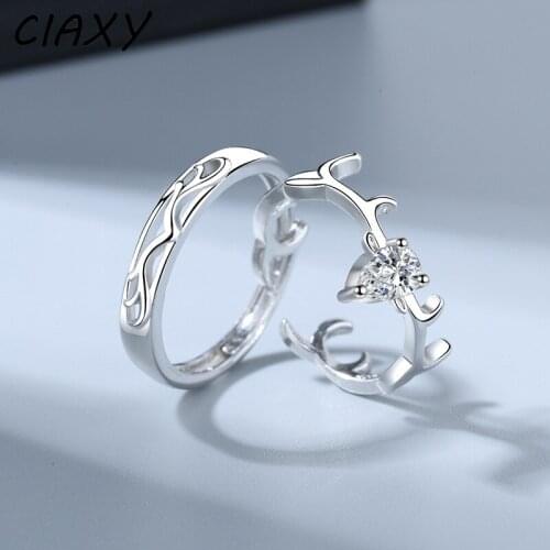 CIAXY 925 Sterling Silver Hollow Elk Rings for Couple Christmas Birthday Valentines Day Opening Ring Micro Inlay Jewelry Gift