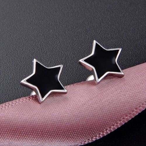 Red Trees Brand 925 Sterling Silver Black Enamel Earrings Fine Jewelry Wholesale / Drop Shipping Small Star Stud Earrings