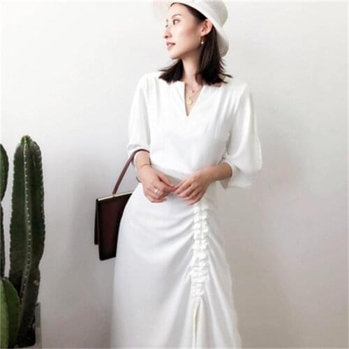 Fashion casual dress female summer New high quality white Long over-the-knee original design chiffon lisian dress women dress