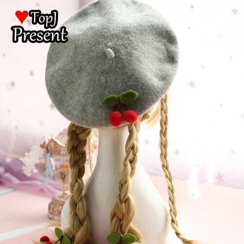 Lolita soft cute cherry Beret autumn and winter Japanese womens Handmade pure wool felt artist hat sweet bud hat