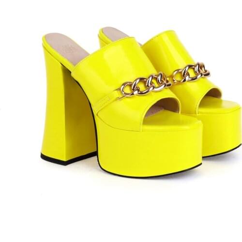 N-Y All Melody Women Modern Outdoor SlippersSuper High Thick Heel Platform Solid Lesiure Yellow Black Big Size to 43 Botas Mujer