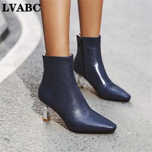 2020 New PU Patent Leather Fashion Thin High Heel Zipper Ankle Boots Autumn Winter Pointed Toe Party Women Shoes Size 34-43