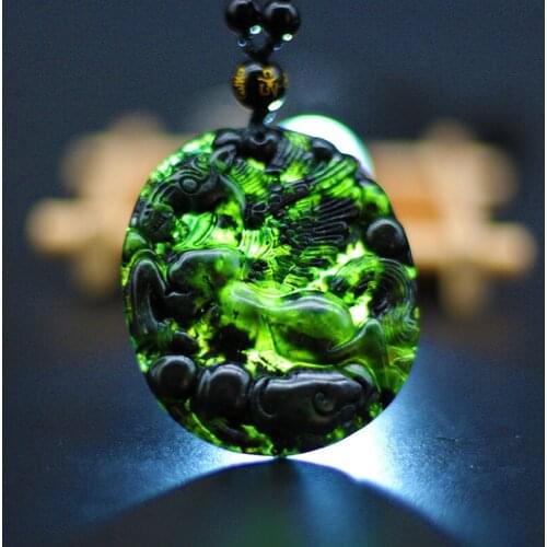 Natural Black Green Jade Fly Horse Pendant Necklace Chinese Hand-Carved Charm Jewelry Accessories Amulet for Men Women Gifts