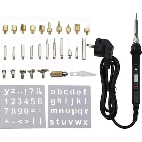 60W 80W Adjustable Temperate Zone Digital Display Wood Carving Pen Set Soldering Iron Welding Solid Wood Embossing Burning Repai