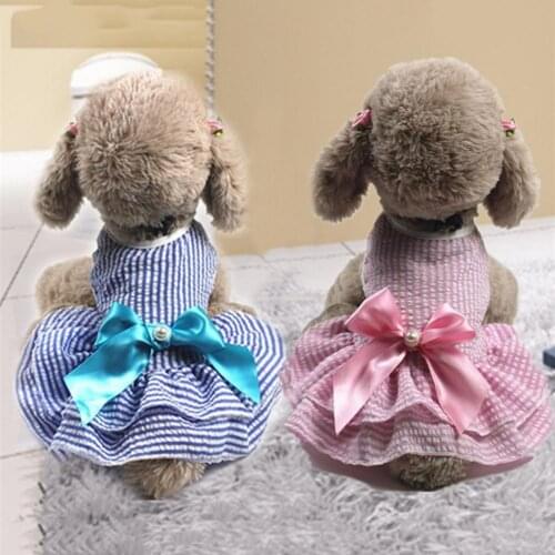 Casual Comfortable Cotton Pet Dog Cat Stripe Bow-knot Skirt Dress for Spring/Summer Pet Dog Cat Dress