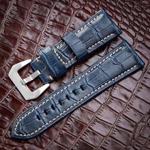 Genuine Leather Watch Band Dark Blue Black Brown Watch Strap Bracelets 20mm 22mm 24mm Handmade Watch Accessories Men Women