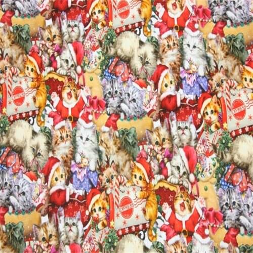 Cartoon Cats Christmas Express Gifts 100% Cotton Fabric for Girl Hometextile Backpack Needlework Material Handmade Crafts DIY
