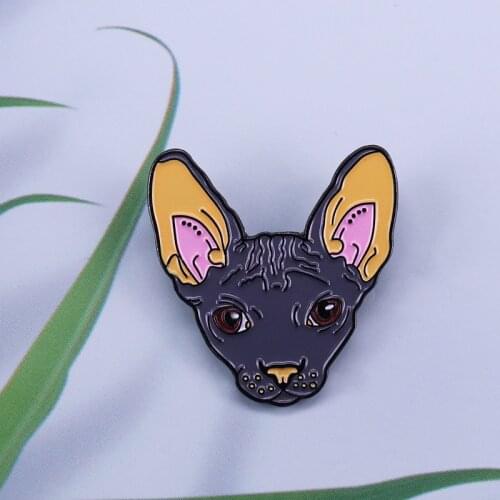 Sphynx cat face brooch cute hairless pin animal women shirts backpack accessory