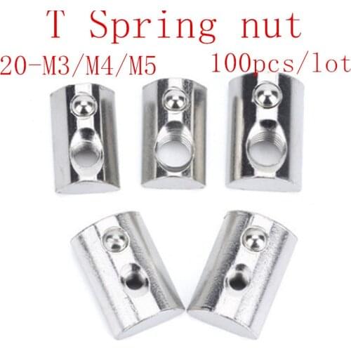 100pcs M3 M4 M5 M6 thread T Spring Nut Half Round Elasticity Spring Nut Block for 2020 Aluminium Profile slot 6