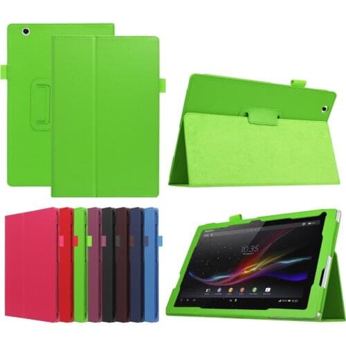 Ultra Slim Litchi 2-Folder Flip Stand Leather Funda Cover Case For Sony Xperia Z4 Tablet Ultra SGP771 SGP712 Tablet + Film + Pen