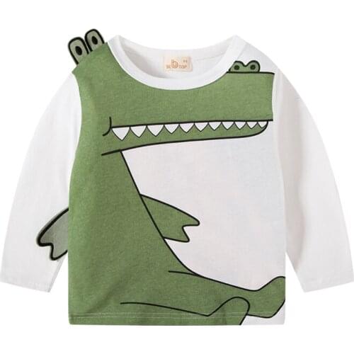 Spring Childrens T-shirt Printed Cartoon Animal Cotton Clothes 2-8y Baby Boys Dinosaur Sweatshirt Long Sleeved Tshirts Tops