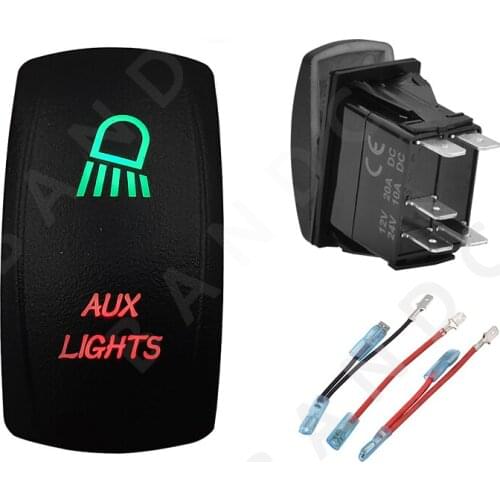 AUX LIGHT Rocker Switch Green&Red Led Lamp Laser Etched 5P ON-OFF SPST Button Switch for the ARB/Carling/NARVA ,Camping Car，Wire
